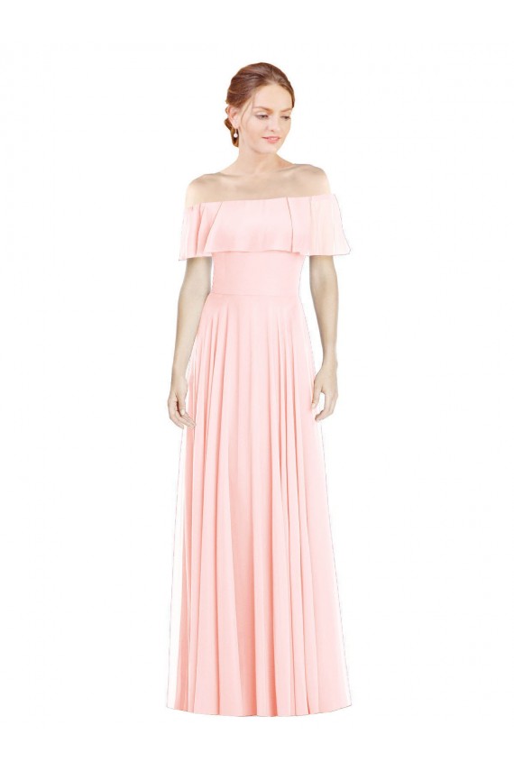 Fábrica de Chiffon Fora do Ombro Comprimento Chão Sem Mangas Rosa Vestidos de Madrinha