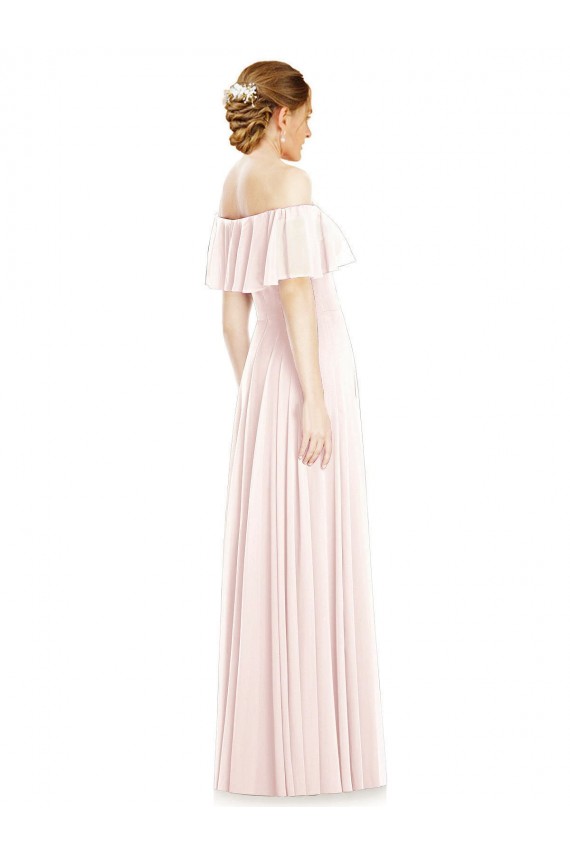 Fábrica de Chiffon Fora do Ombro Comprimento Chão Sem Mangas Rosa Vestidos de Madrinha