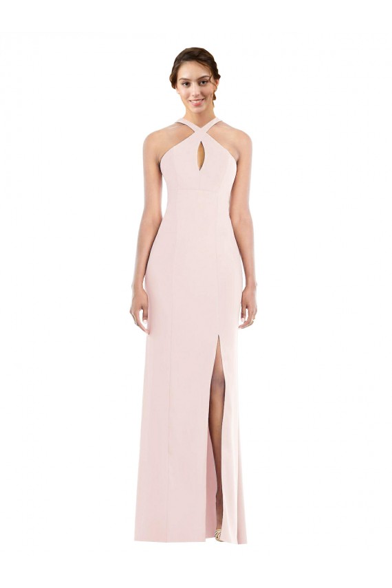 Fábrica de Lombar Crepe Esticado Cabeçada Comprimento Chão Sem Mangas Vestidos de Madrinha / Vestidos de Noite / Vestidos de Festa