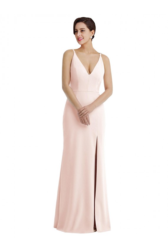 Fábrica de Costas em V Crepe Esticado Decote V Comprimento Chão Sem Mangas Trombeta Vestidos de Madrinha / Vestidos de Noite / Vestidos de Festa