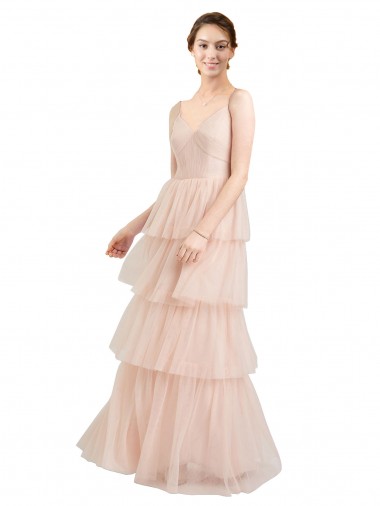 Fábrica de Tule Decote V Comprimento Chão Sem Mangas Vestidos de Festa / Vestidos de Madrinha
