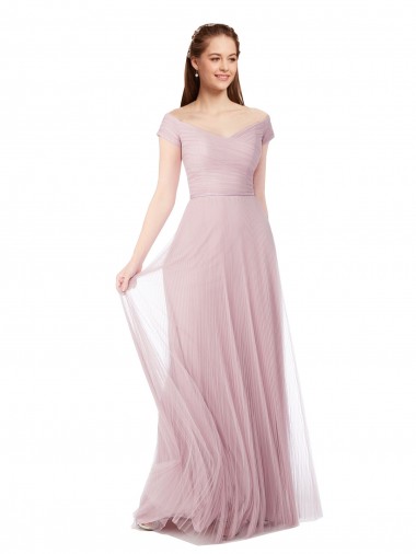 Fábrica de Tule Fora do Ombro Comprimento Chão Sem Mangas Longo Vestidos de Madrinha