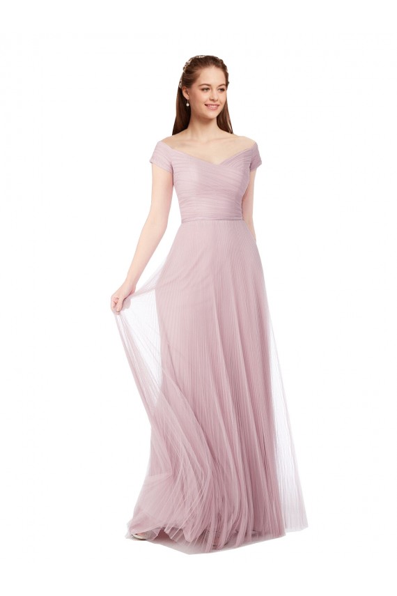 Fábrica de Tule Fora do Ombro Comprimento Chão Sem Mangas Longo Vestidos de Madrinha