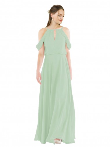 Fábrica de Chiffon Fora do Ombro Comprimento Chão Sem Mangas Bainha Longo Vestidos de Madrinha