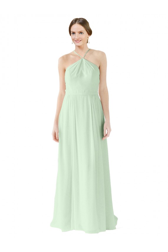Fábrica de Chiffon Cabeçada Comprimento Chão Sem Mangas Linha A Vestidos de Festa