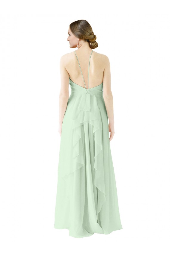 Fábrica de Chiffon Cabeçada Comprimento Chão Sem Mangas Linha A Vestidos de Festa