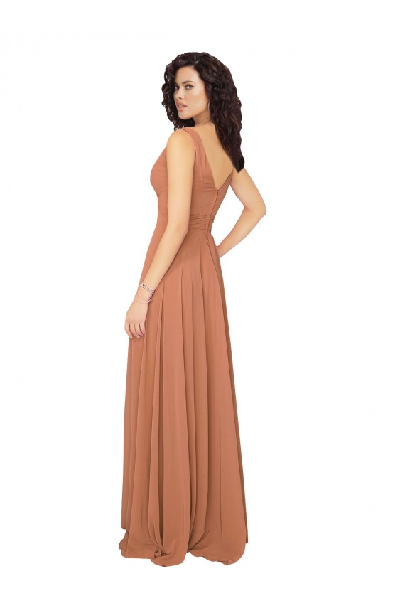 Fábrica de Costas em V Chiffon Decote V Comprimento Chão Sem Mangas Linha A Vestidos de Festa / Vestidos de Madrinha
