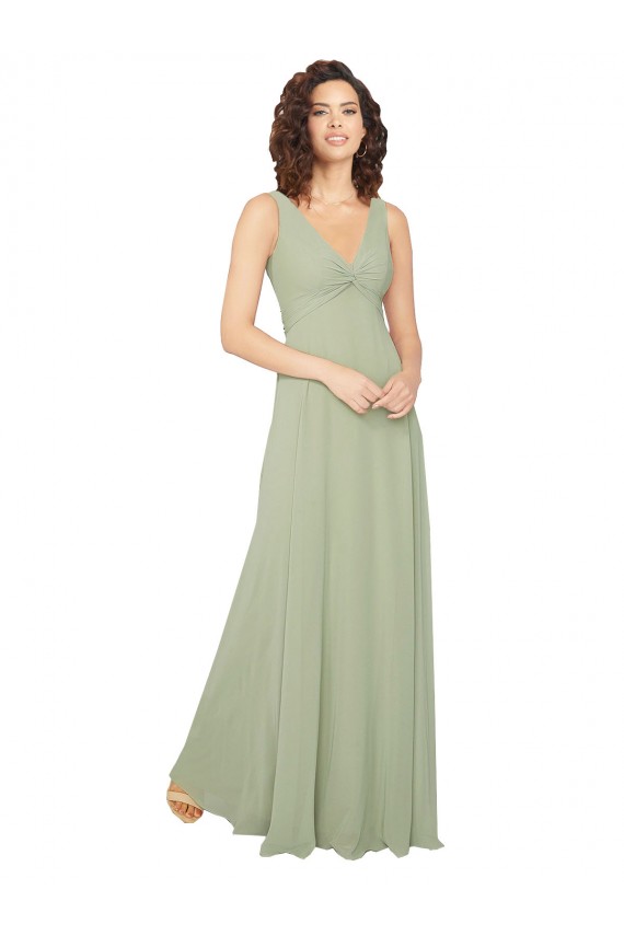Fábrica de Costas em V Chiffon Decote V Comprimento Chão Sem Mangas Linha A Vestidos de Festa / Vestidos de Madrinha