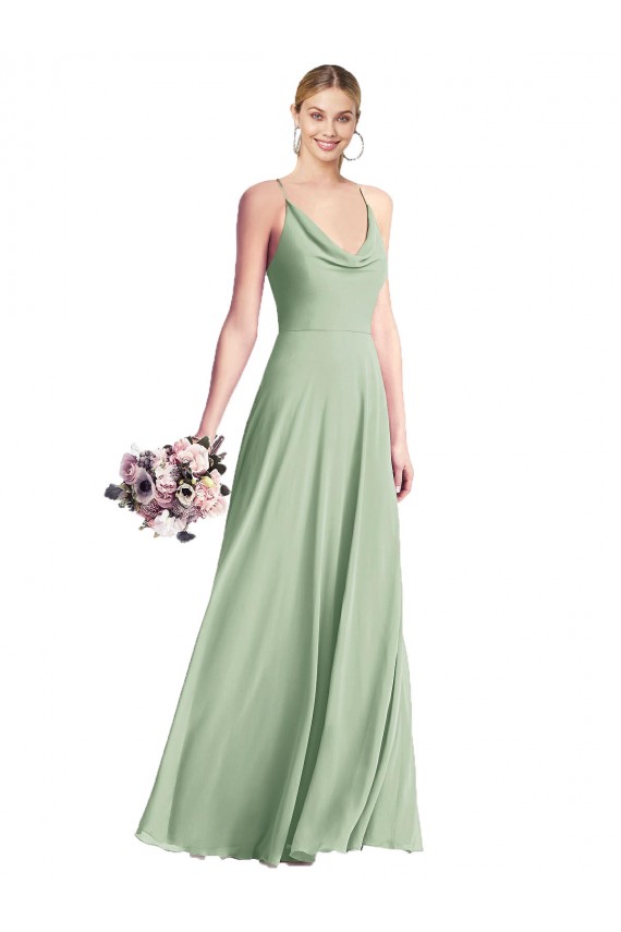 Fábrica de Criss Cruz Chiffon Alças finas Comprimento Chão Sem Mangas Sábio Vestidos de Madrinha