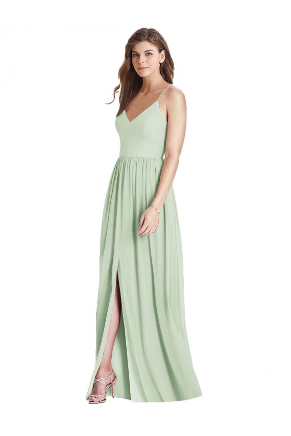 Fábrica de Criss Cruz Chiffon Alças finas Comprimento Chão Sem Mangas Linha A Vestidos de Madrinha