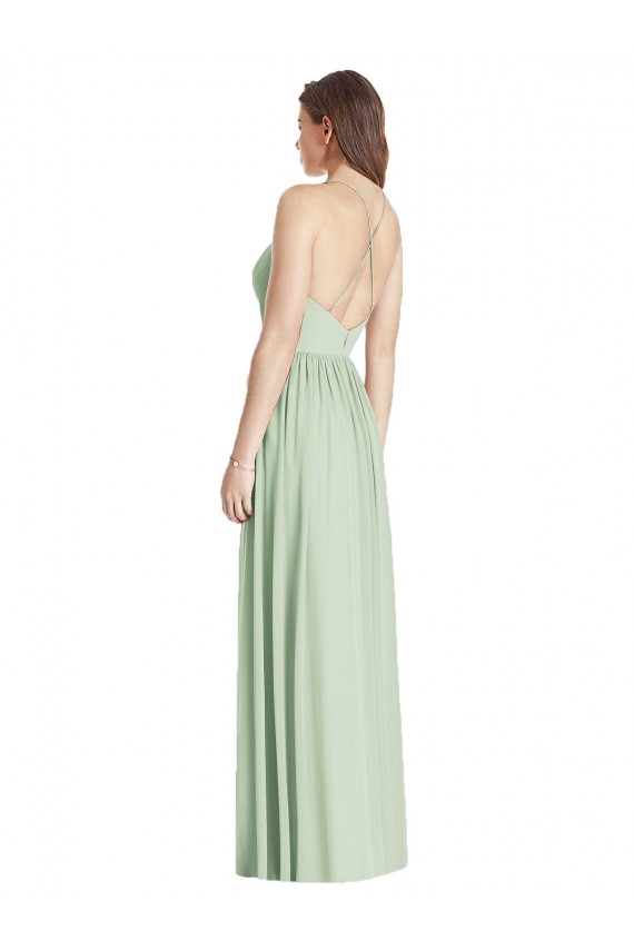 Fábrica de Criss Cruz Chiffon Alças finas Comprimento Chão Sem Mangas Linha A Vestidos de Madrinha