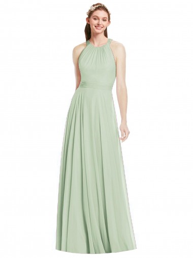 Fábrica de Chiffon Cabeçada Comprimento Chão Sem Mangas Sábio Vestidos de Madrinha