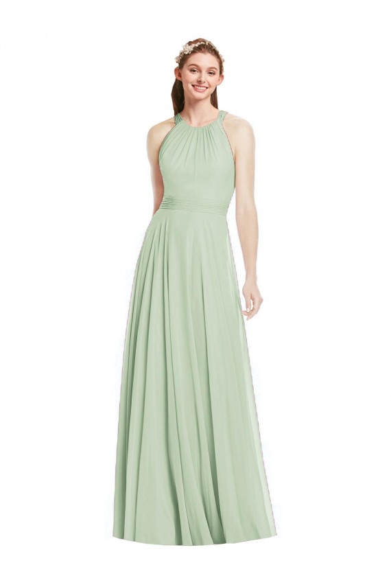 Fábrica de Chiffon Cabeçada Comprimento Chão Sem Mangas Sábio Vestidos de Madrinha