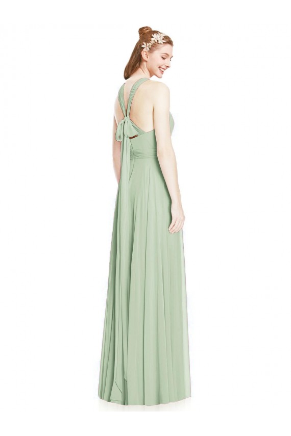 Fábrica de Chiffon Cabeçada Comprimento Chão Sem Mangas Sábio Vestidos de Madrinha