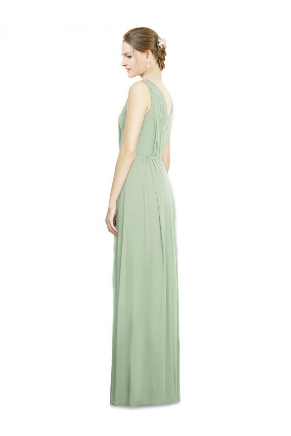 Fábrica de Costas em V Chiffon Decote V Comprimento Chão Sem Mangas Linha A Vestido de Festa / Vestido de Madrinha