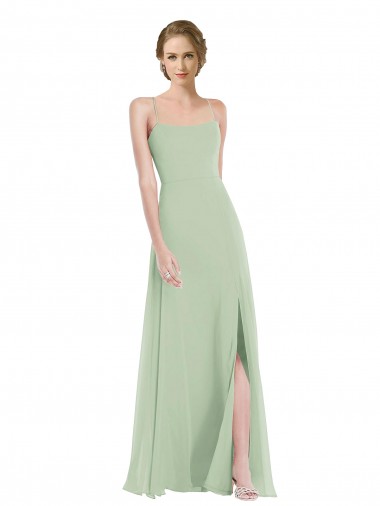 Fábrica de Criss Cruz Chiffon Colher Comprimento Chão Sem Mangas Vestidos de Madrinha