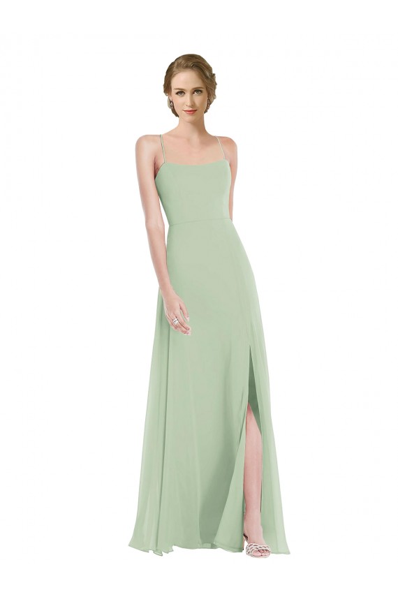 Fábrica de Criss Cruz Chiffon Colher Comprimento Chão Sem Mangas Vestidos de Madrinha