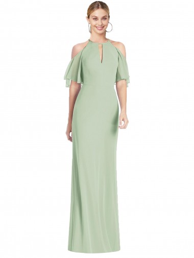 Fábrica de Chiffon Cabeçada Comprimento Chão Ombro Frio Sereia Vestidos de Madrinha