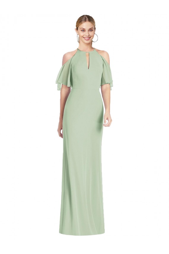 Fábrica de Chiffon Cabeçada Comprimento Chão Ombro Frio Sereia Vestidos de Madrinha