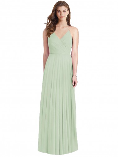 Fábrica de Chiffon Alças finas Comprimento Chão Ombro Frio Trombeta Vestidos de Madrinha