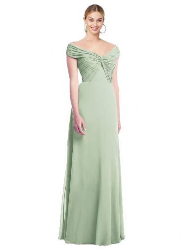 Fábrica de Chiffon Fora do Ombro Comprimento Chão Sem Mangas Trombeta Vestidos de Madrinha