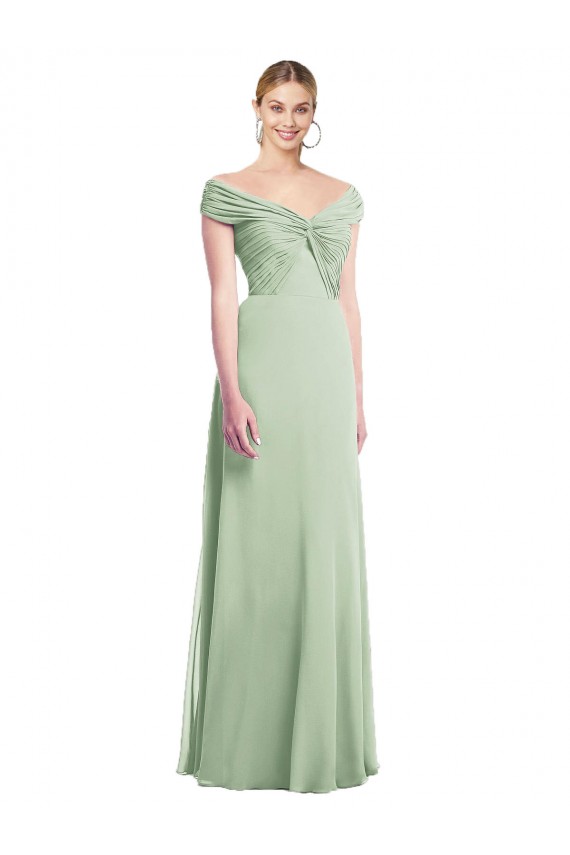 Fábrica de Chiffon Fora do Ombro Comprimento Chão Sem Mangas Trombeta Vestidos de Madrinha