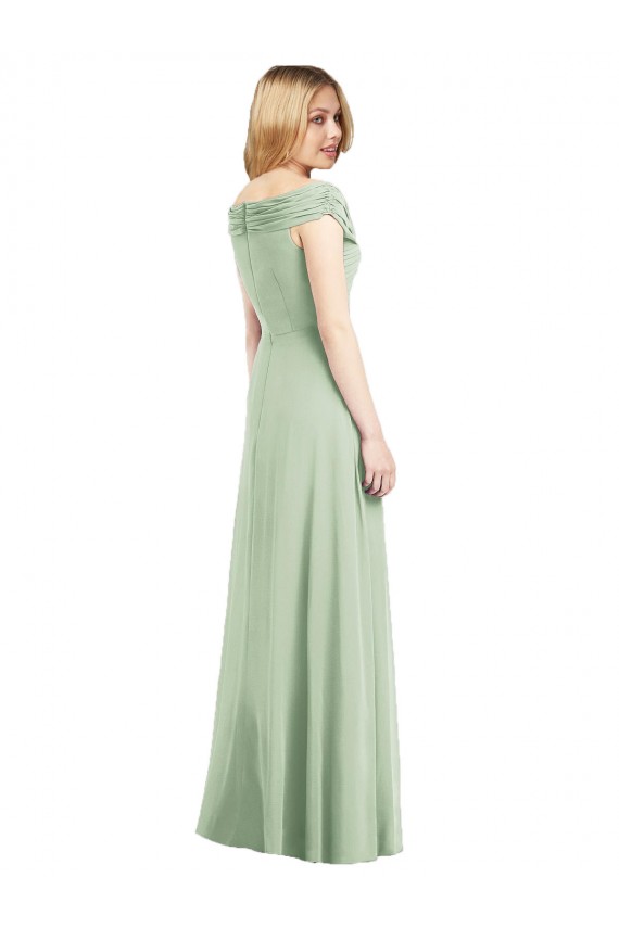 Fábrica de Chiffon Fora do Ombro Comprimento Chão Sem Mangas Trombeta Vestidos de Madrinha