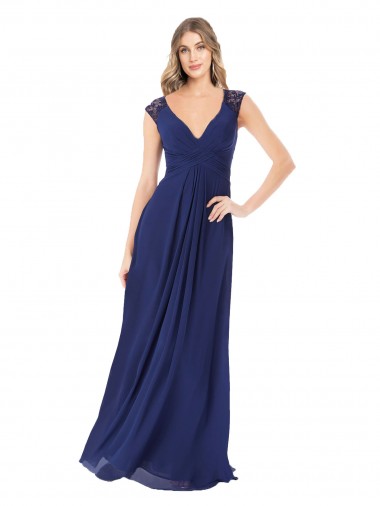 Fábrica de Buraco da fechadura Chiffon Decote V Comprimento Chão Mangas Curtas Vestidos de Madrinha