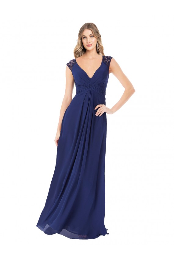 Fábrica de Buraco da fechadura Chiffon Decote V Comprimento Chão Mangas Curtas Vestidos de Madrinha