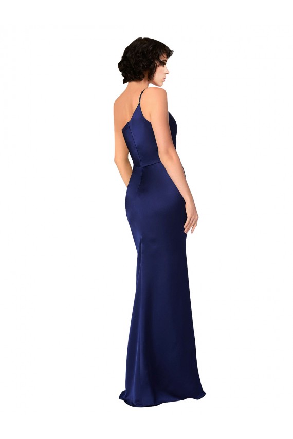 Fábrica de Cetim Sedoso Um Ombro Comprimento Chão Sem Mangas Linha A Vestidos de Madrinha / Vestidos de Noite / Vestidos de Festa