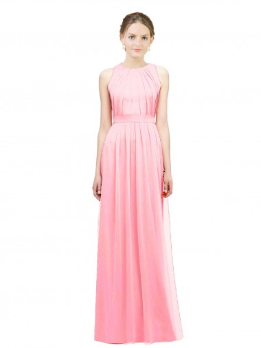 Fábrica de Chiffon Cabeçada Comprimento Chão Sem Mangas Salmão Vestidos de Madrinha