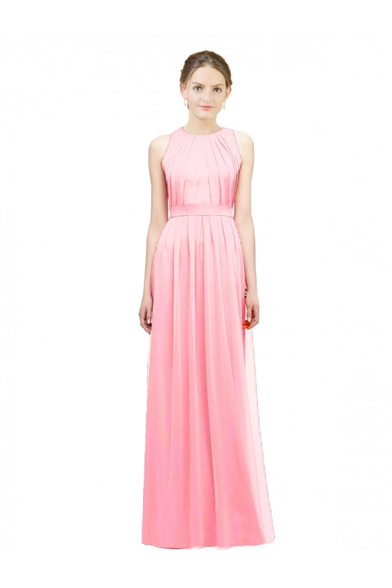 Fábrica de Chiffon Cabeçada Comprimento Chão Sem Mangas Salmão Vestidos de Madrinha