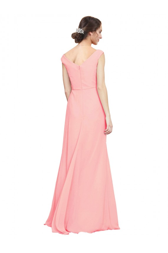 Fábrica de Chiffon Decote V Comprimento Chão Sem Mangas Salmão Vestidos de Madrinha