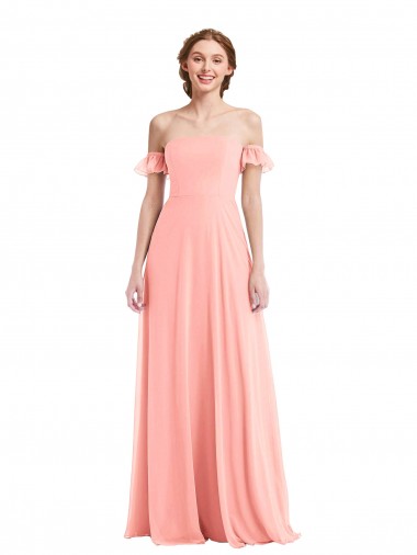Fábrica de Chiffon Fora do Ombro Comprimento Chão Mangas Esvoaçantes Vestidos de Madrinha