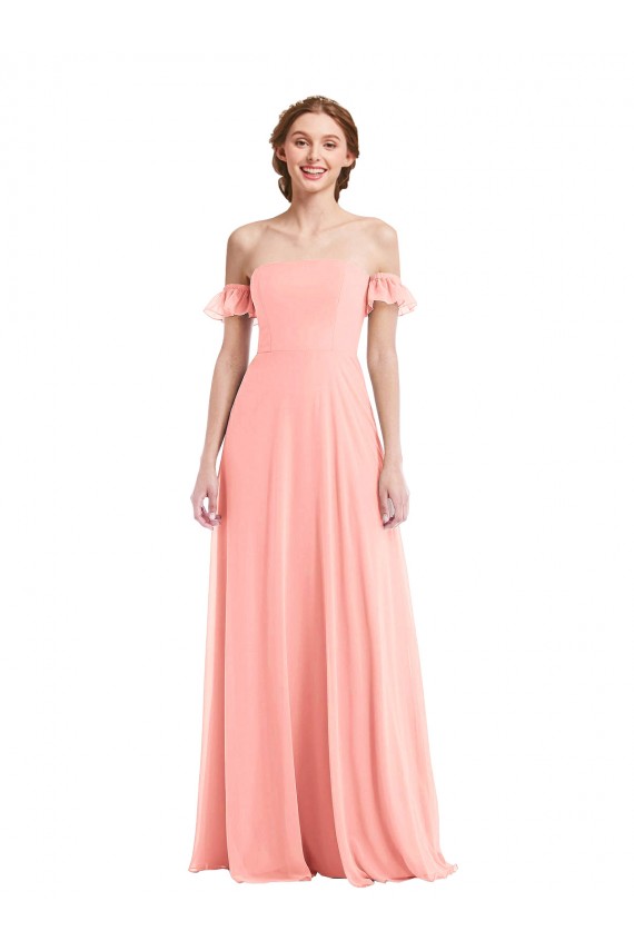 Fábrica de Chiffon Fora do Ombro Comprimento Chão Mangas Esvoaçantes Vestidos de Madrinha