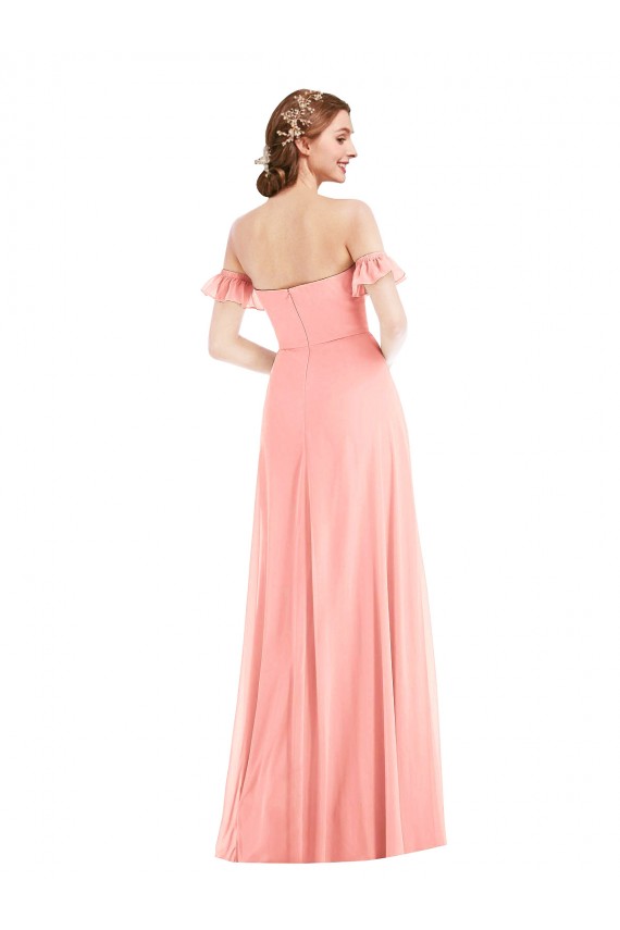 Fábrica de Chiffon Fora do Ombro Comprimento Chão Mangas Esvoaçantes Vestidos de Madrinha