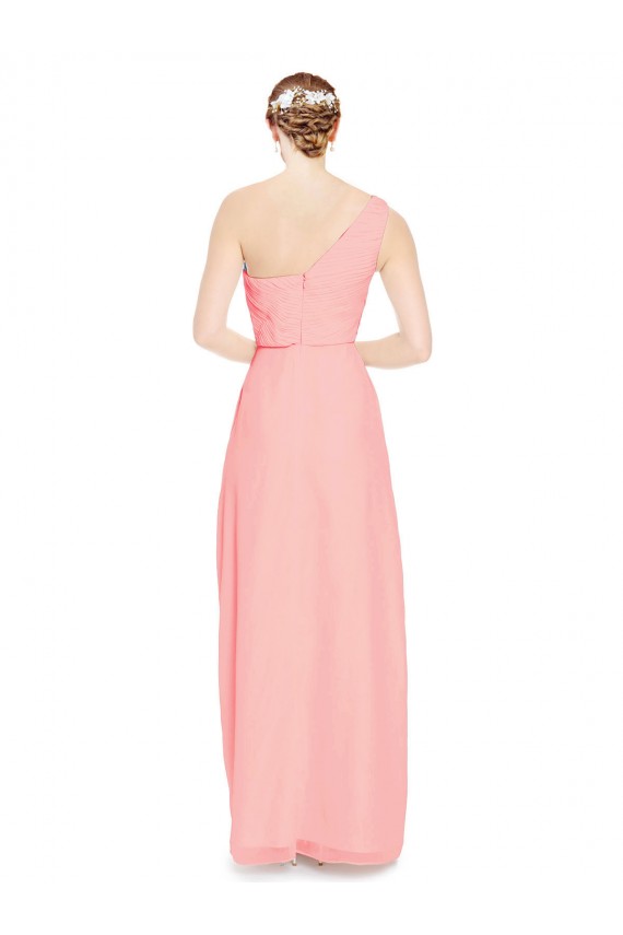 Fábrica de Chiffon Um Ombro Comprimento Chão Sem Mangas Salmão Vestidos de Madrinha
