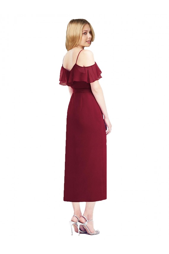 Fábrica de Chiffon Alças finas Comprimento Cocktail Ombro Frio Vestidos de Madrinha