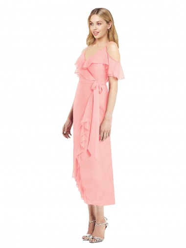 Fábrica de Chiffon Alças finas Comprimento Cocktail Ombro Frio Vestidos de Madrinha