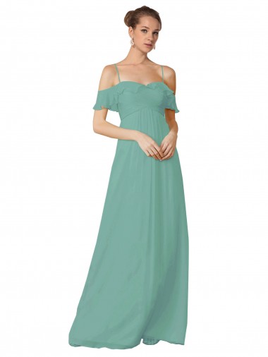 Fábrica de Chiffon Fora do Ombro Comprimento Chão Mangas Esvoaçantes Longo Vestidos de Madrinha