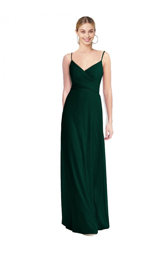 Fábrica de Lombar Chiffon Alças finas Comprimento Chão Sem Mangas Sempre Verde Vestidos de Madrinha