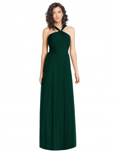 Fábrica de Chiffon Cabeçada Comprimento Chão Sem Mangas Sempre Verde Longo Vestidos de Madrinha