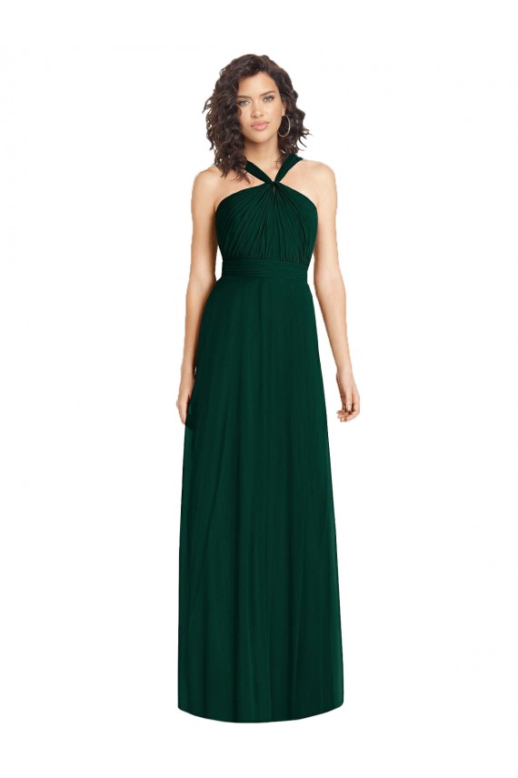 Fábrica de Chiffon Cabeçada Comprimento Chão Sem Mangas Sempre Verde Longo Vestidos de Madrinha