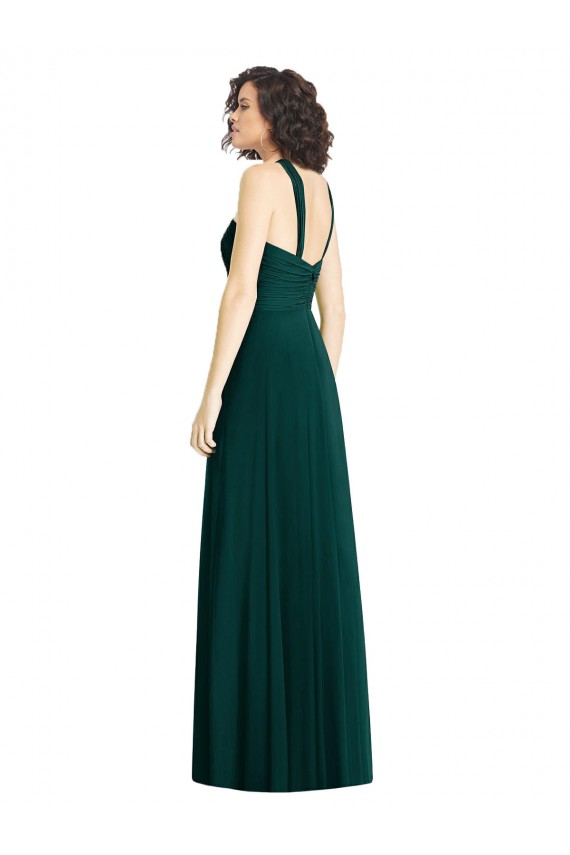 Fábrica de Chiffon Cabeçada Comprimento Chão Sem Mangas Sempre Verde Longo Vestidos de Madrinha