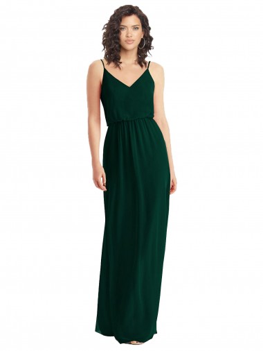 Fábrica de Lombar Chiffon Decote V Comprimento Chão Sem Mangas Linha A Vestidos de Madrinha