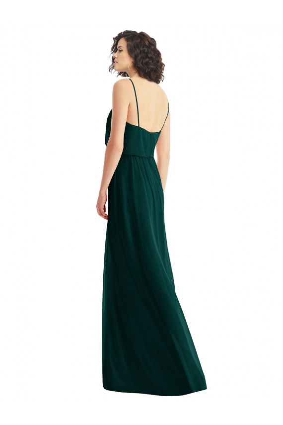 Fábrica de Lombar Chiffon Decote V Comprimento Chão Sem Mangas Linha A Vestidos de Madrinha