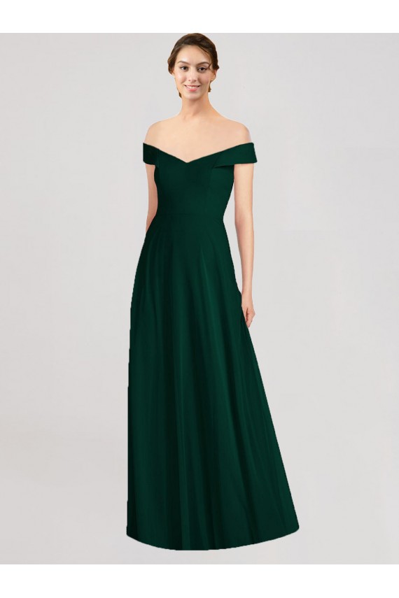 Fábrica de Chiffon Fora do Ombro Comprimento Chão Sem Mangas Sempre Verde Vestidos de Madrinha