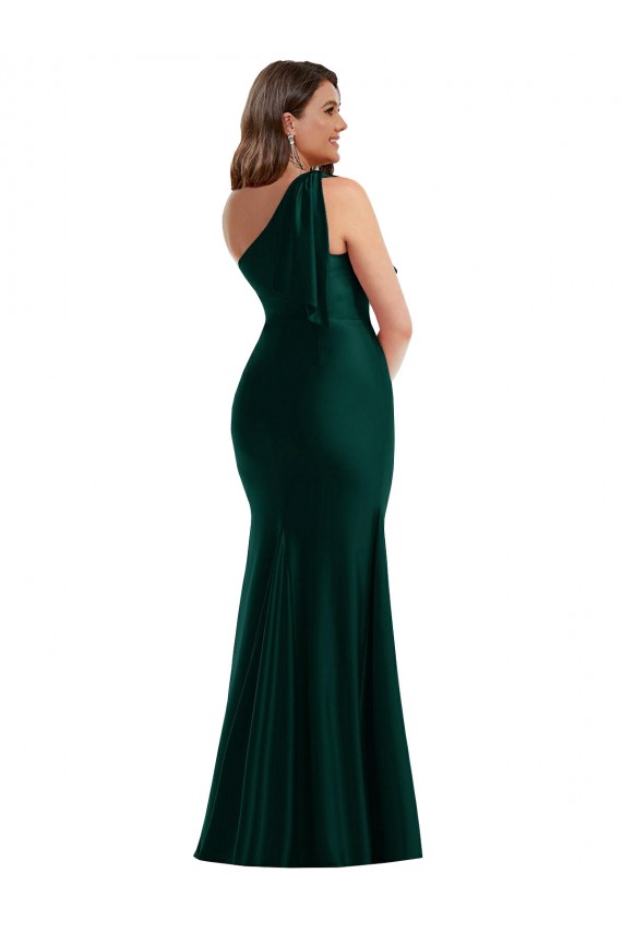 Fábrica de Cetim Sedoso Um Ombro Comprimento Chão Sem Mangas Sereia Longo Vestidos de Madrinha / Vestidos de Noite / Vestidos de Festa