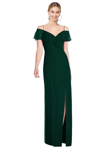 Fábrica de Chiffon Alças finas Comprimento Chão Ombro Frio Trombeta Longo Vestidos de Madrinha