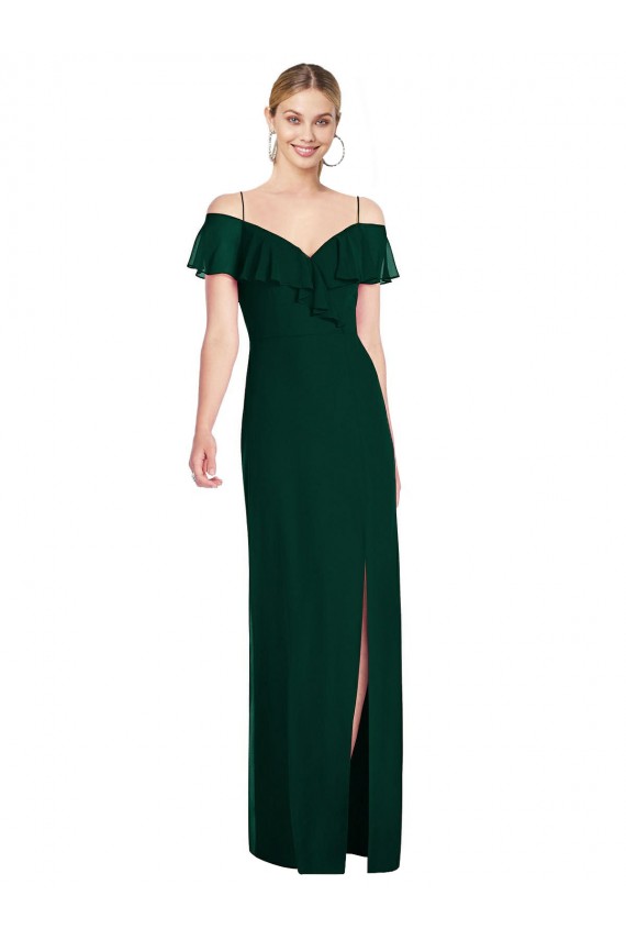 Fábrica de Chiffon Alças finas Comprimento Chão Ombro Frio Trombeta Longo Vestidos de Madrinha